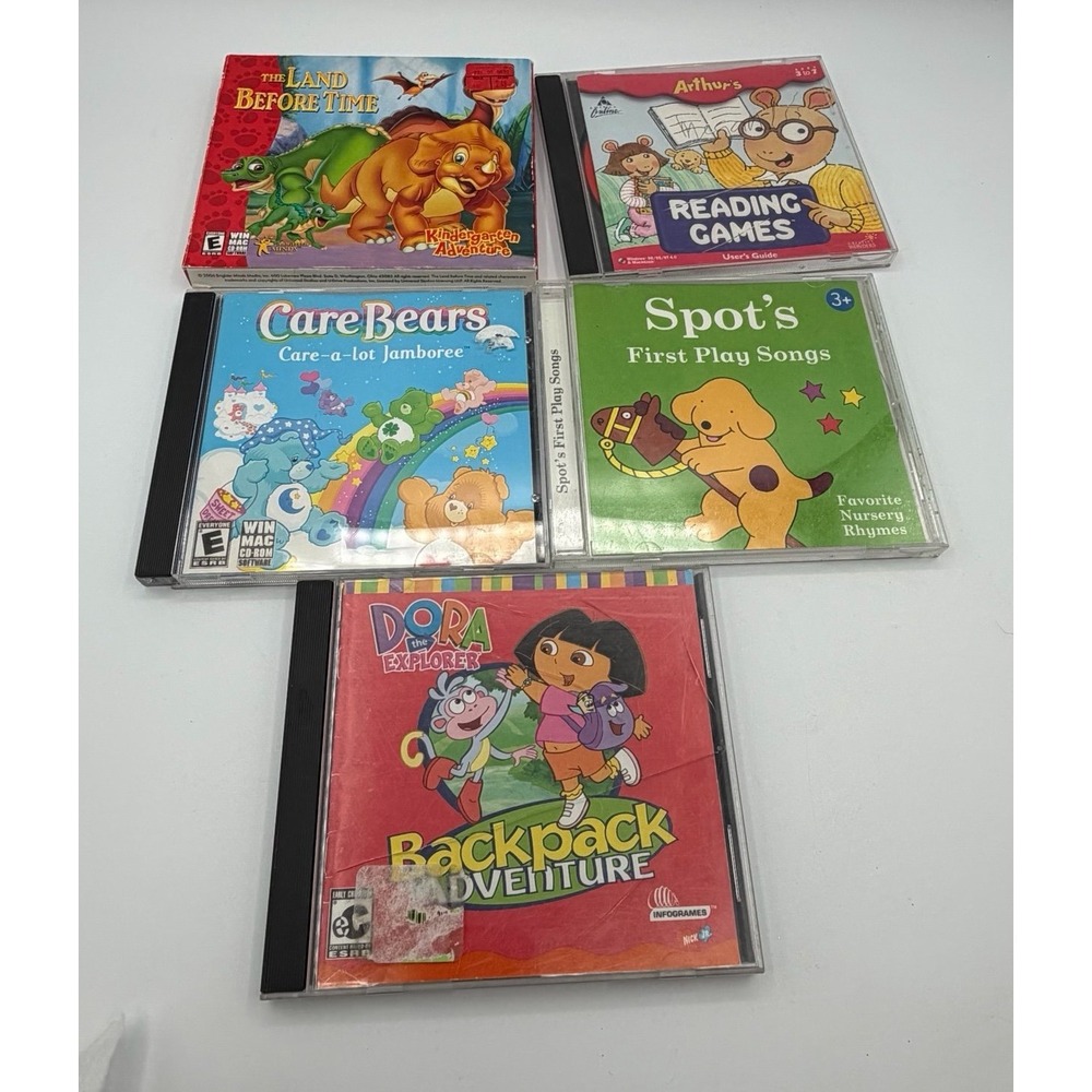 Kids CD ROM Game Lot Dora Care Bears Arthur Land‎ Before Time Spot PC Mac
